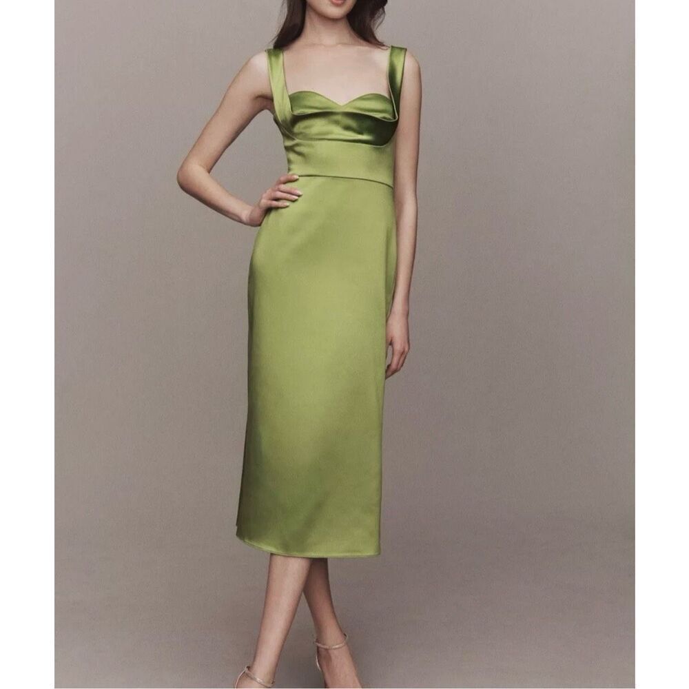 NWT BHLDN Leah Sleeveless Sweetheart Stretch, Satin Midi Dress Women's Small